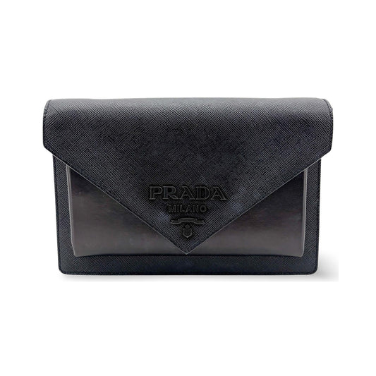 Prada Envelope Clutch Saffiano Leather, Black, Leather, Clutch