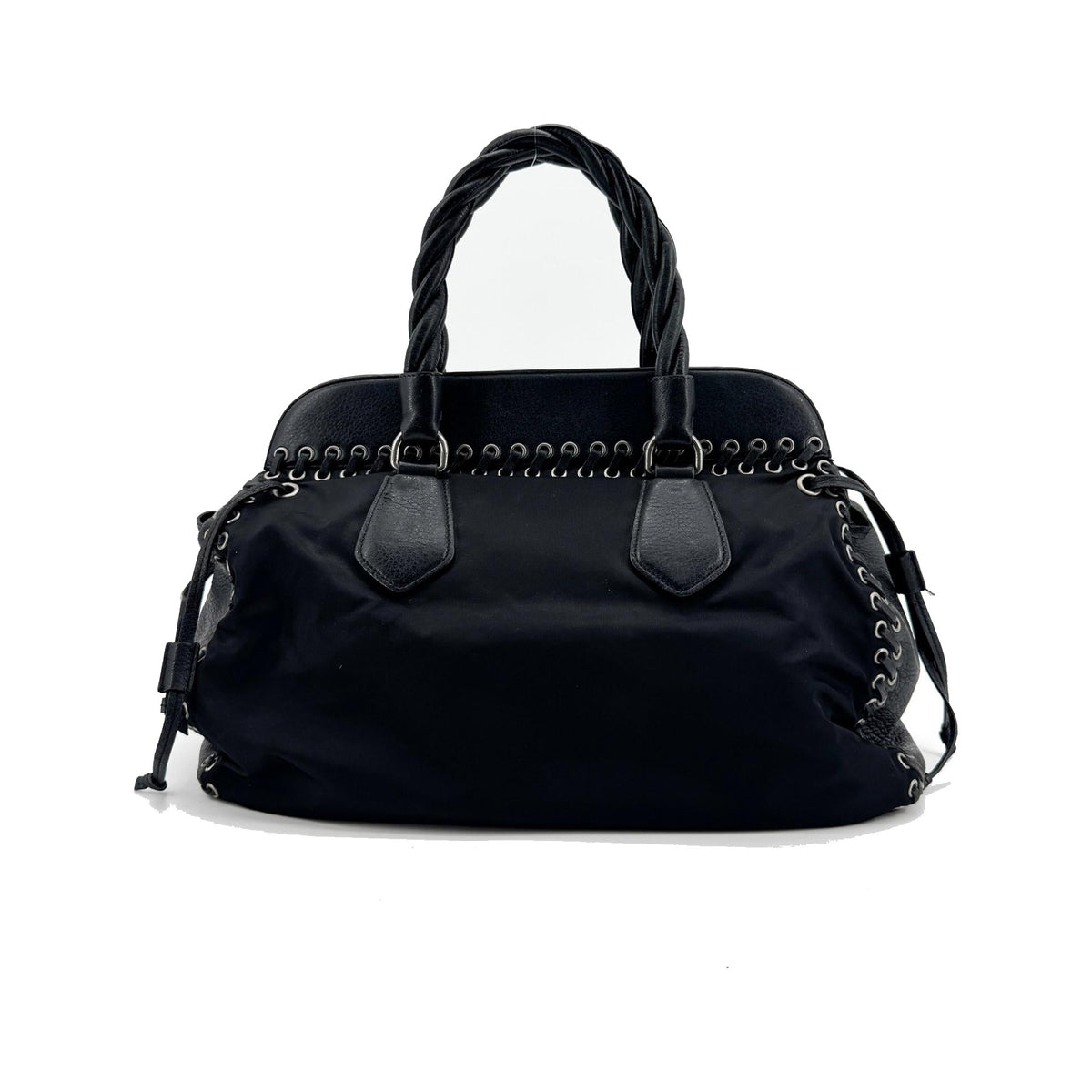 Prada Envelope Flap Bag with Nylon Strap Saffiano with City Calf, Black, Nylon, Handbag