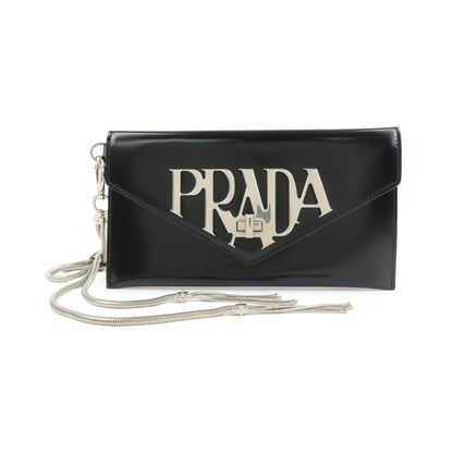 Prada Envelope Logo Clutch Spazzolato Leather, Black, Leather, Clutch