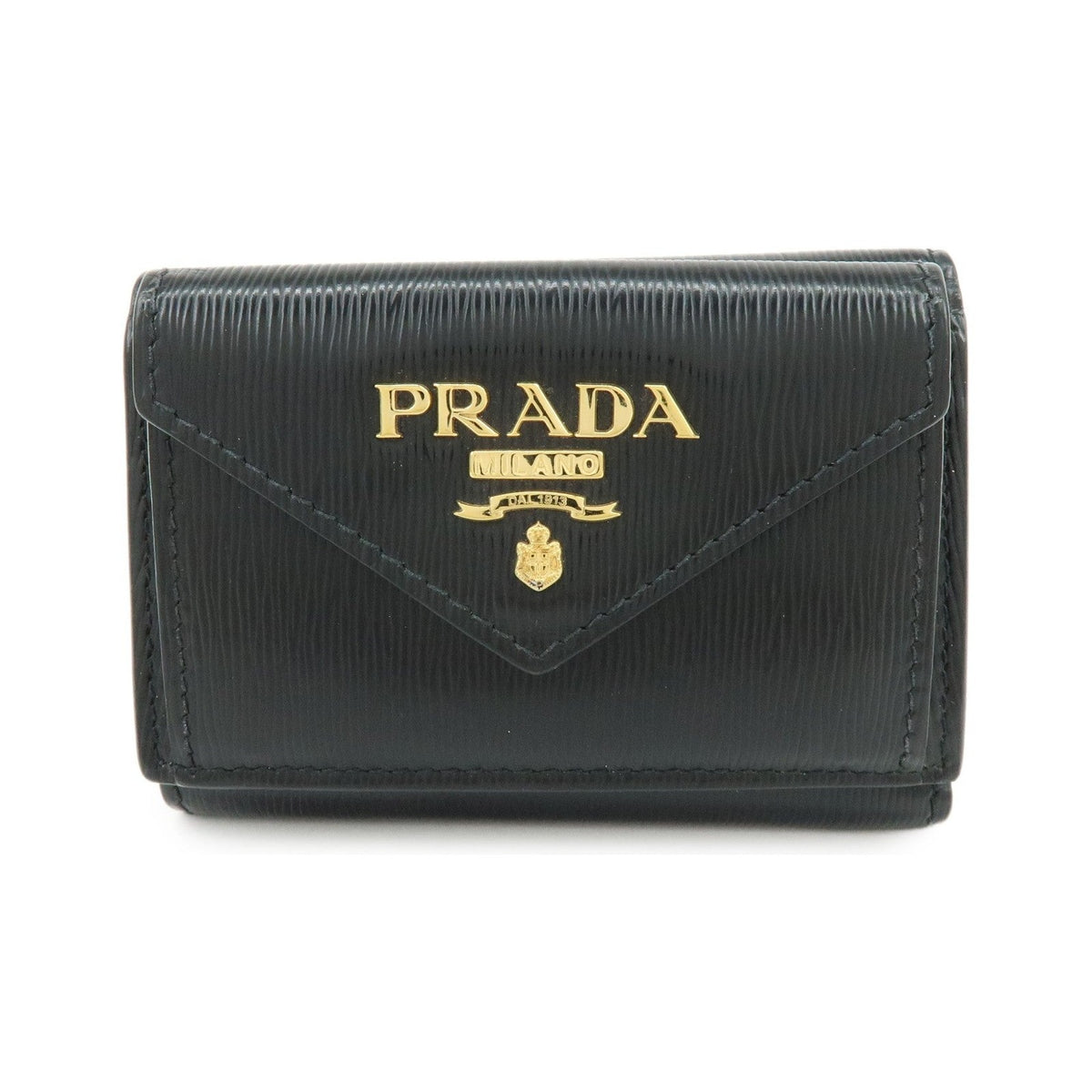 Prada Envelope Trifold Saffiano Leather, Black, Leather, Wallet