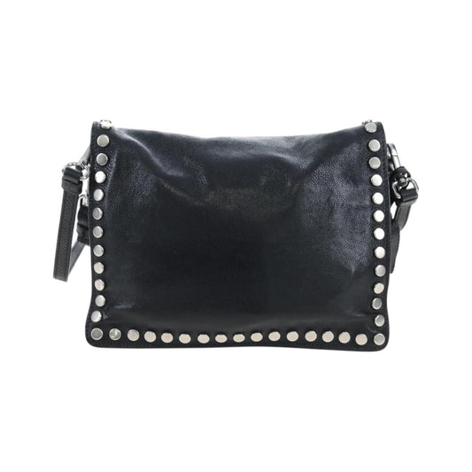 Prada Etiquette Flap Studded Glace Calfskin, Black, Leather, Handbag