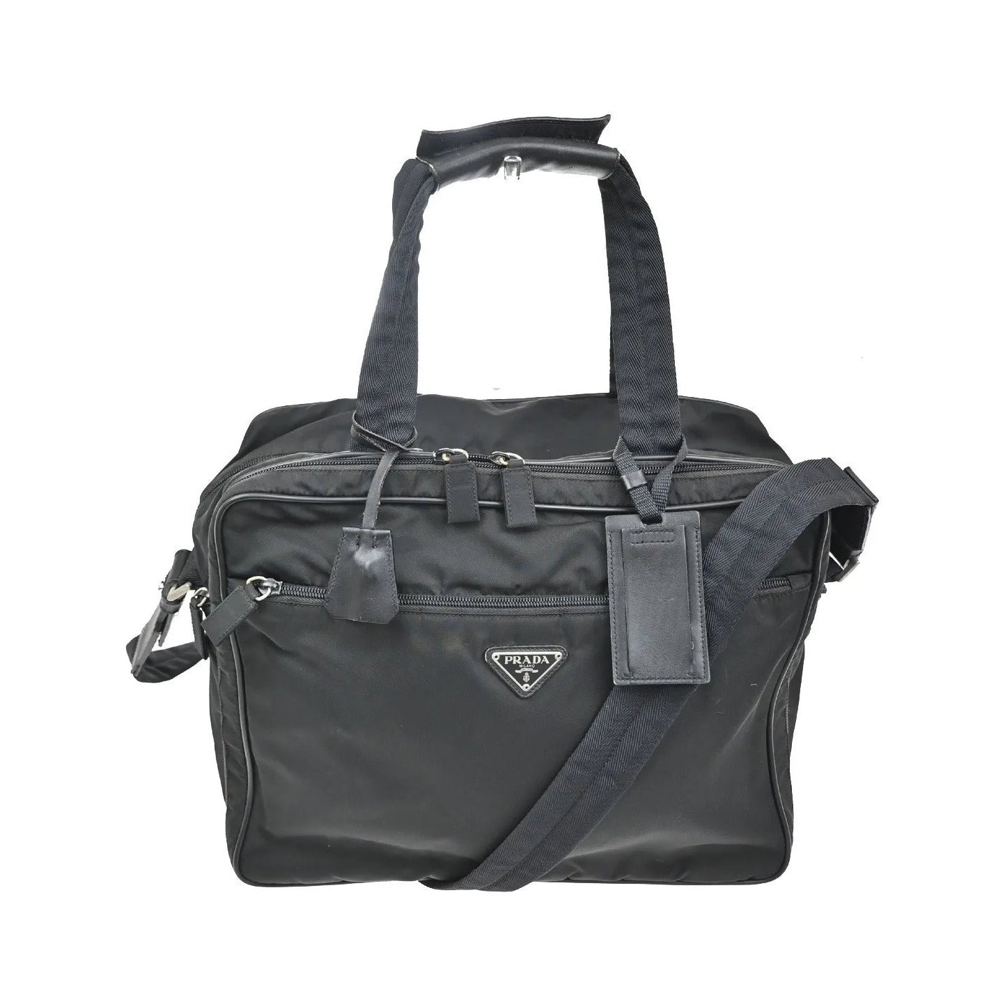 Prada Expandable Front Zip Boston Tessuto, Black, Nylon, Travel Bag