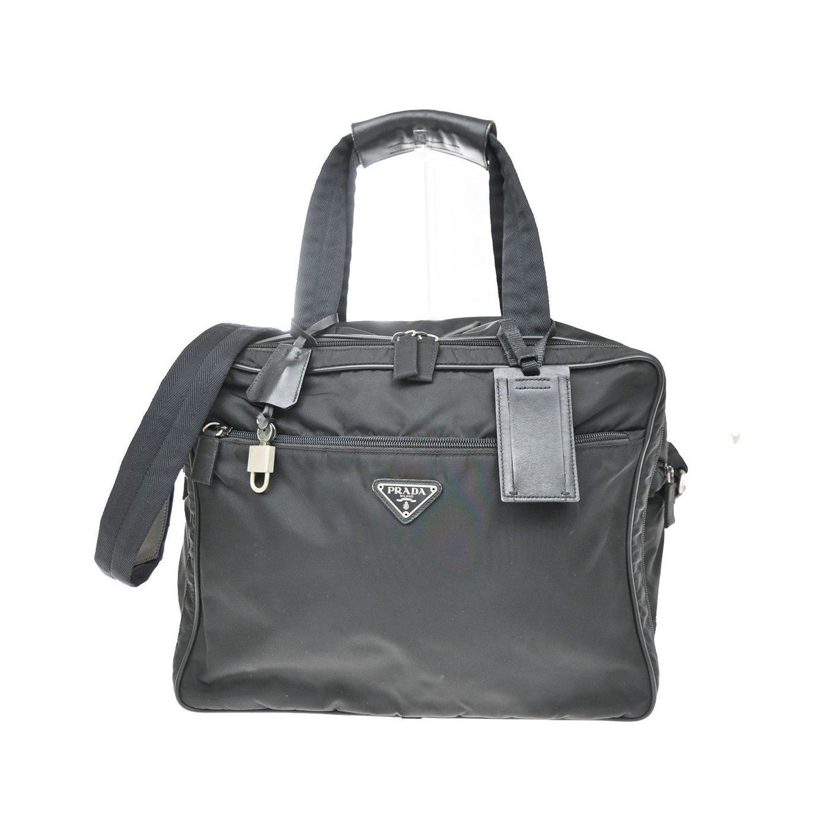Prada Expandable Front Zip Boston Tessuto, Black, Nylon, Handbag