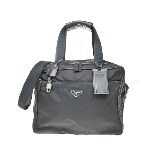 Prada Expandable Front Zip Boston Tessuto, Black, Nylon, Handbag