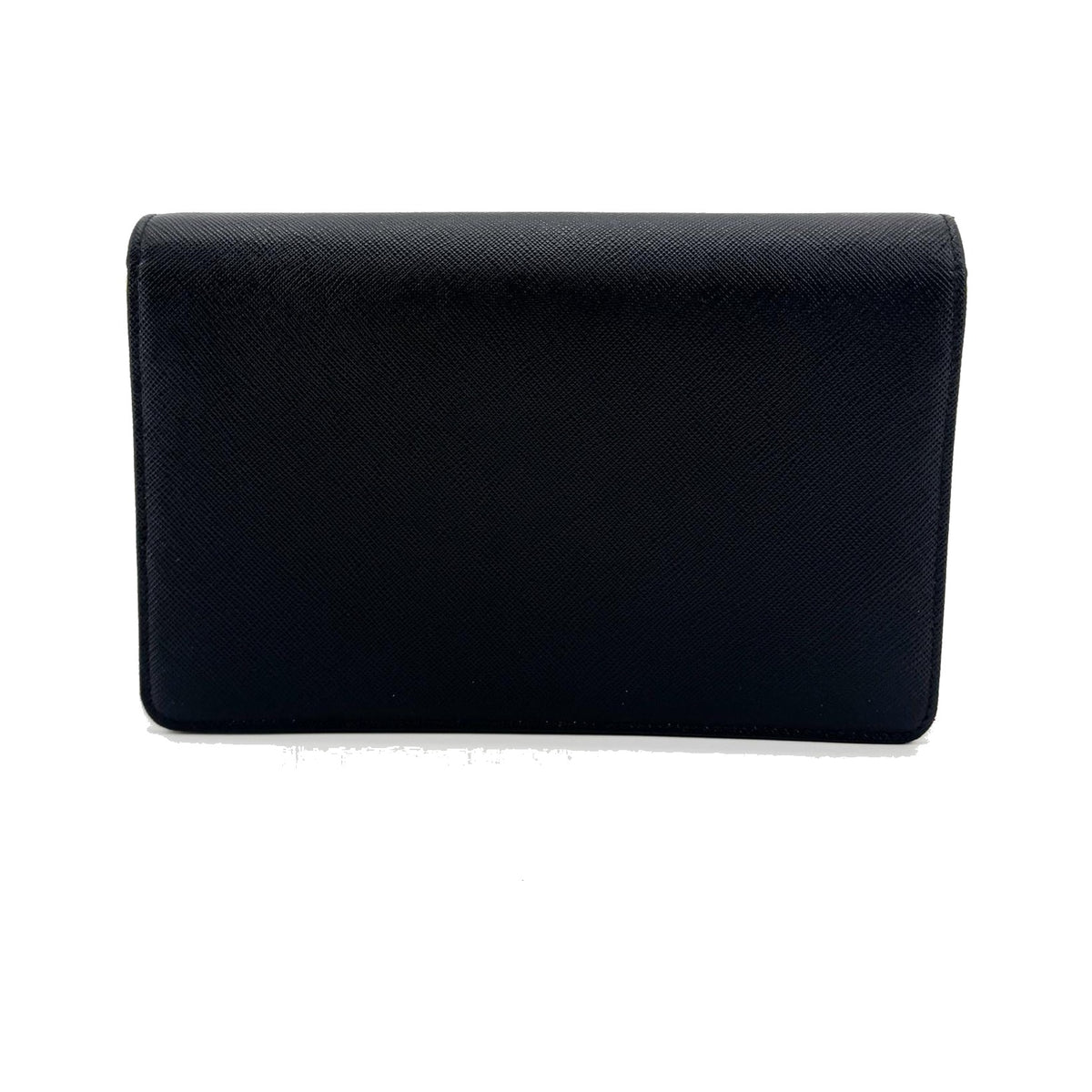 Prada Flap Card Case on Chain Saffiano Leather, Black, Leather, Card Holder