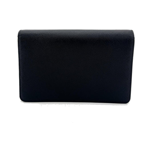 Prada Flap Card Case on Chain Saffiano Leather, Black, Leather, Card Holder