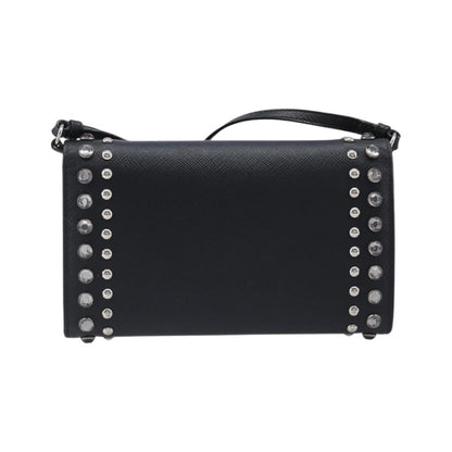Prada Flap Studded Saffiano Leather, Black, Leather, Crossbody Bag