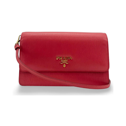 Prada Flap Vitello Move, Red, Calfskin, Shoulder Bag