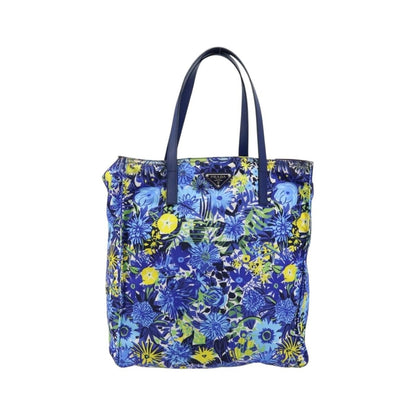 Prada Floreal Tote Printed Tessuto, Blue, Nylon, Tote Bag