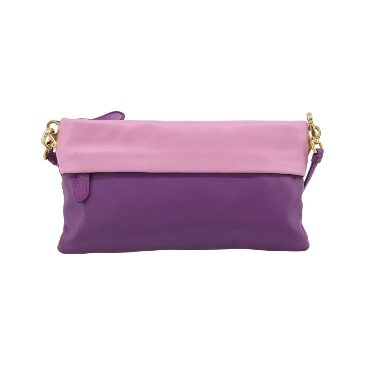 Prada Fold Over Chain Flap Soft Calf, Purple, Leather, Handbag