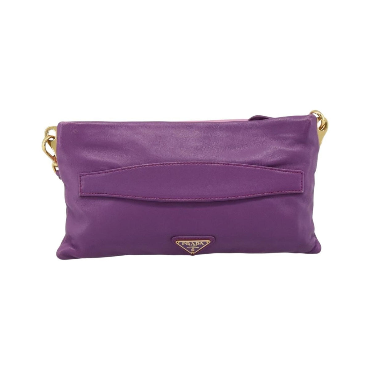Prada Fold Over Chain Flap Soft Calf, Purple, Leather, Handbag