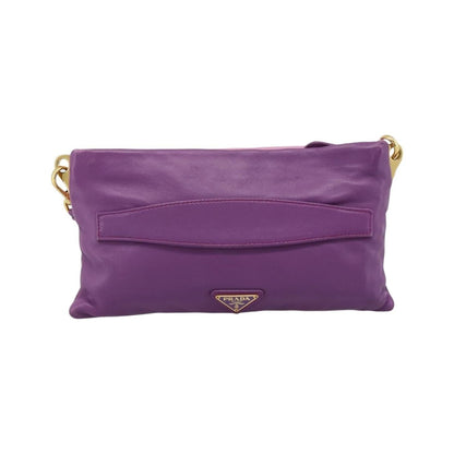 Prada Fold Over Chain Flap Soft Calf, Purple, Leather, Handbag