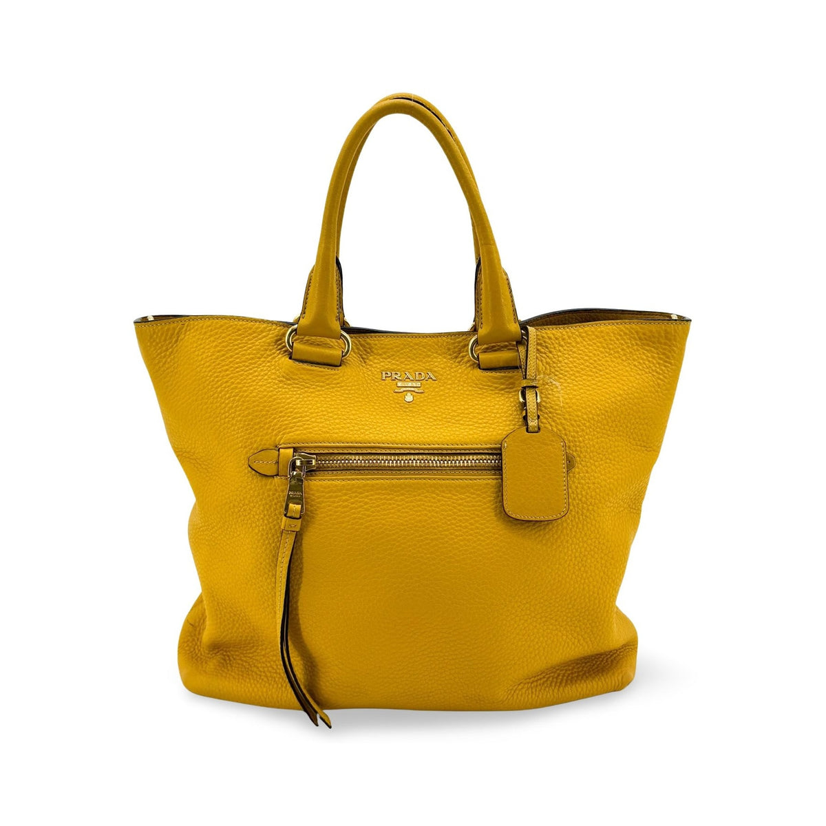 Prada Front Pocket Convertible Tote Leather, Yellow, Leather, Tote Bag