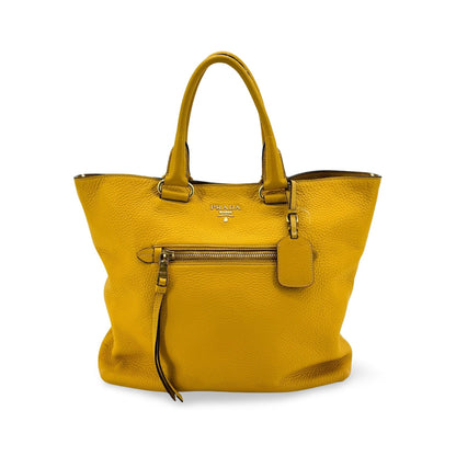 Prada Front Pocket Convertible Tote Leather, Yellow, Leather, Tote Bag