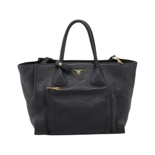 Prada Front Pocket Convertible Vitello Daino, Black, Leather, Tote Bag