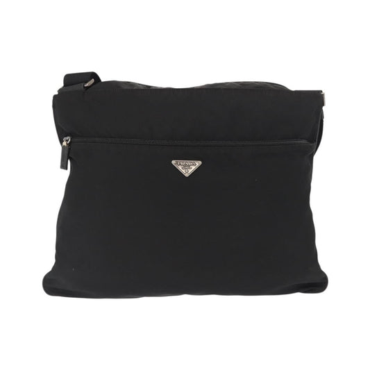 Prada Front Pocket Messenger Bag Tessuto, Black, Nylon, Shoulder Bag