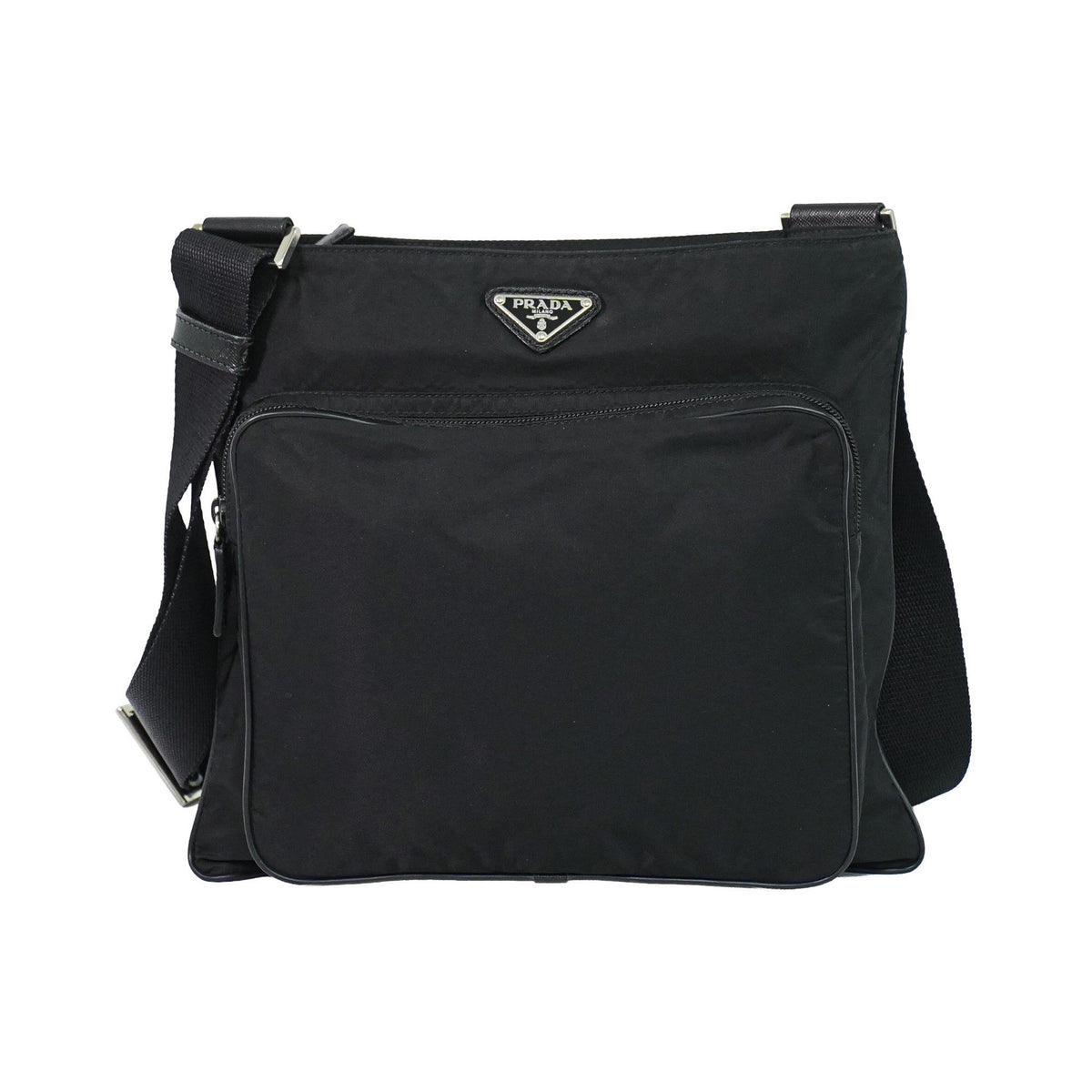 Prada Front Pocket Messenger Quilted Tessuto, Black, Nylon, Shoulder Bag