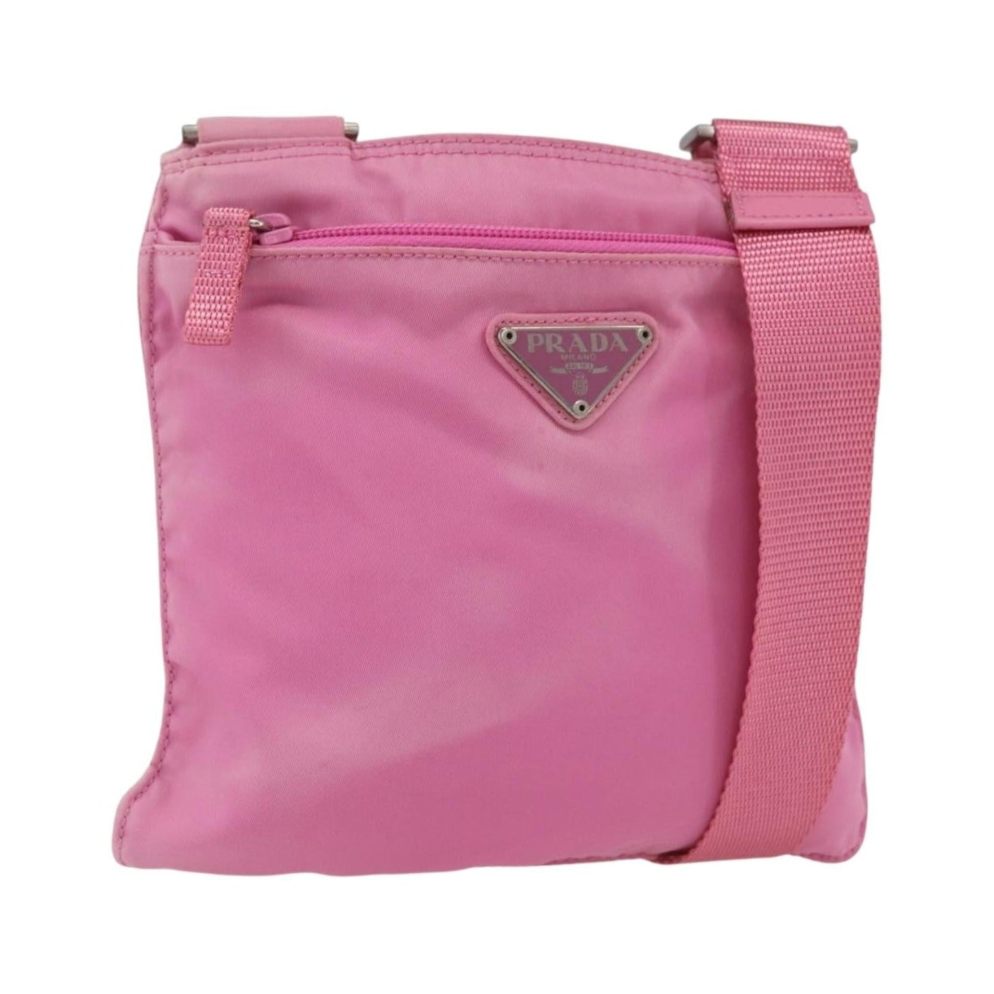 Prada Front Pocket Messenger Tessuto, Pink, Nylon, Shoulder Bag