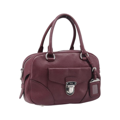Prada Front Pocket Pushlock Convertible Boston Vitello Daino, Burgundy, Leather, Handbag