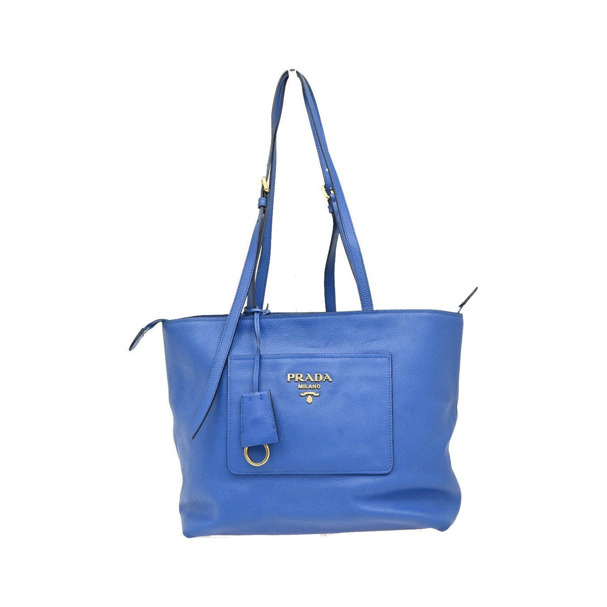 Prada Front Pocket Shopping Vitello Daino, Blue, Leather, Tote Bag