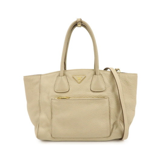 Prada Front Pocket Wing Convertible Vitello Daino, Beige, Leather, Tote Bag