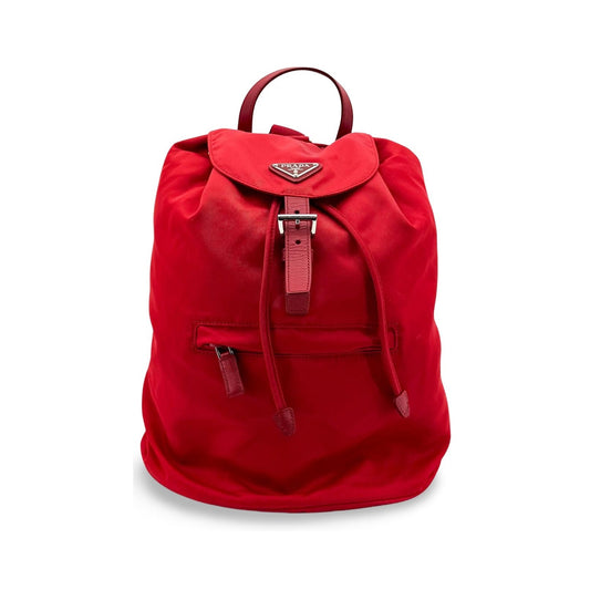 Prada Front Zip Drawstring Tessuto, Red, Nylon, Backpack