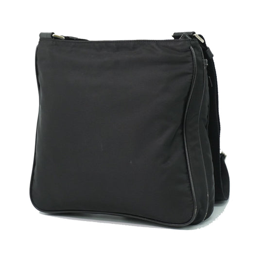 Prada Front Zip Messenger Quilted Tessuto, Black, Nylon, Shoulder Bag