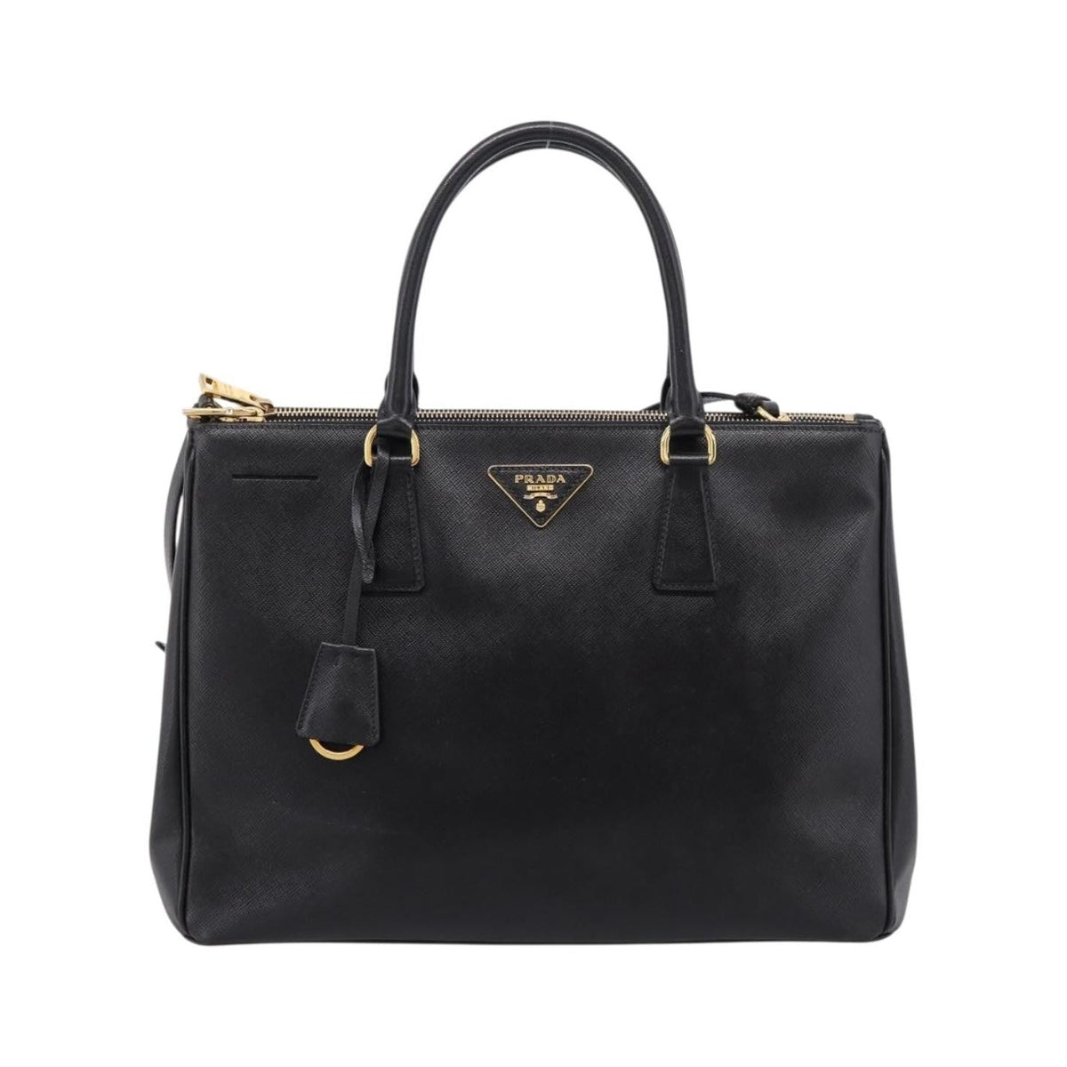 Prada Galleria Double Zip Saffiano Leather, Black, Leather, Tote Bag