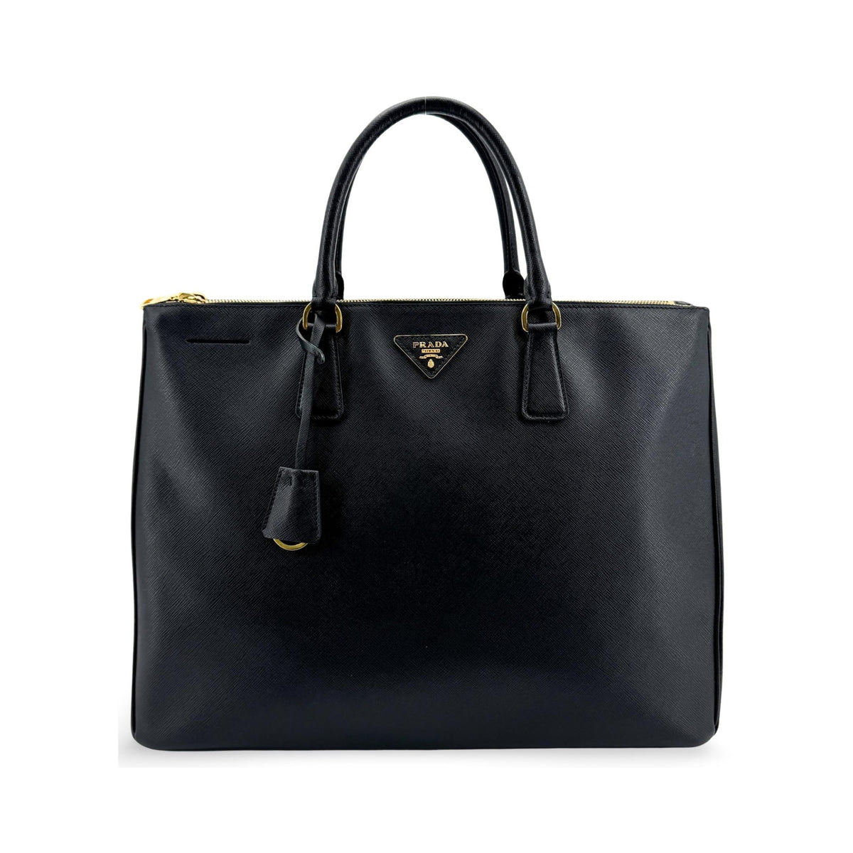 Prada Galleria Double Zip Saffiano Leather, Black, Leather, Tote Bag