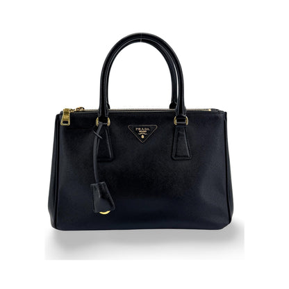 Prada Galleria Double Zip Saffiano Leather, Black, Leather, Tote Bag