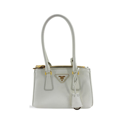 Prada Galleria Double Zip Saffiano Leather, White, Leather, Tote Bag