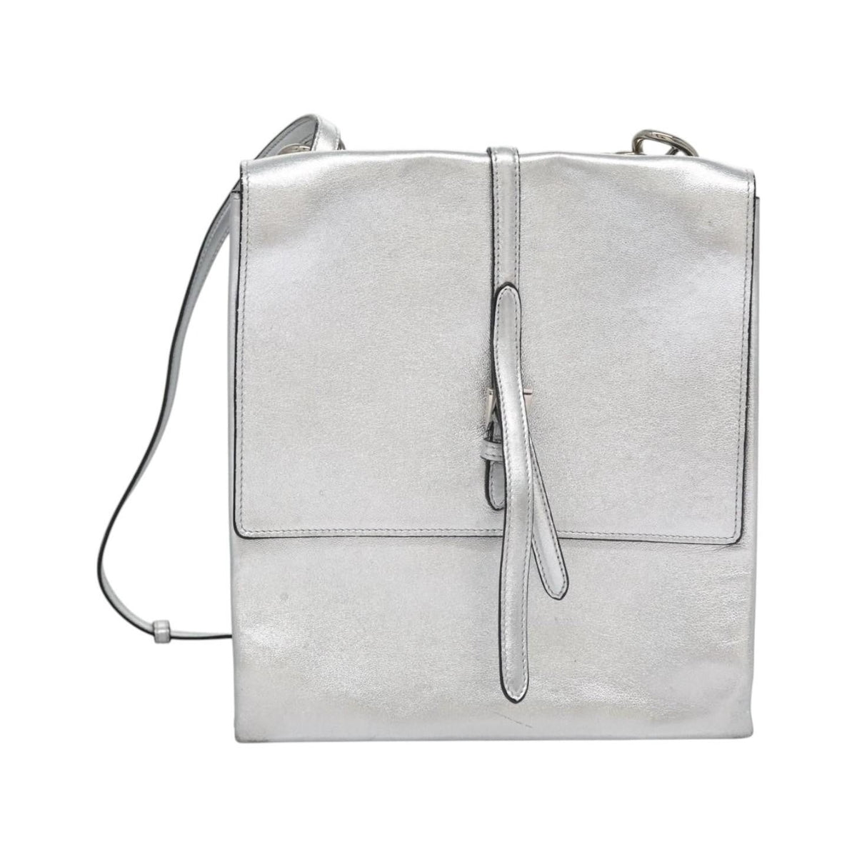 Prada Galleria Double Zip Saffiano Leather, Silver, Leather, Shoulder Bag