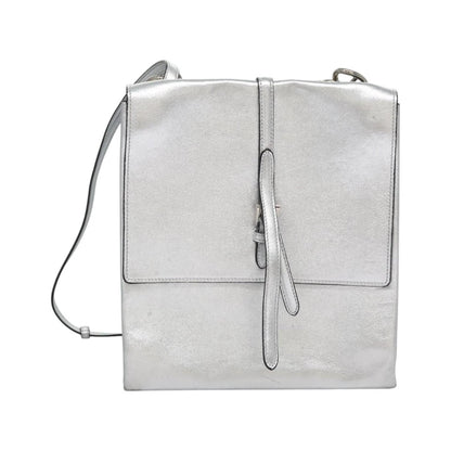 Prada Galleria Double Zip Saffiano Leather, Silver, Leather, Shoulder Bag