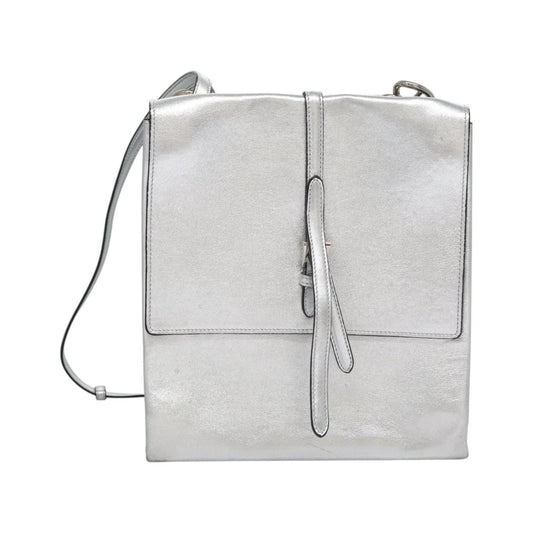 Prada Galleria Double Zip Saffiano Leather, Silver, Leather, Shoulder Bag