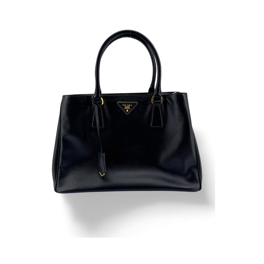 Prada Galleria Double Zip Spazzolato Leather, Black, Leather, Tote Bag