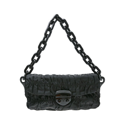 Prada Gaufre Chain Flap Nappa Leather, Black, Nylon, Shoulder Bag