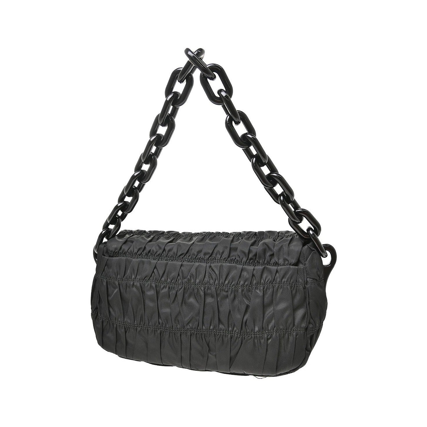 Prada Gaufre Chain Flap Nappa Leather, Black, Nylon, Shoulder Bag