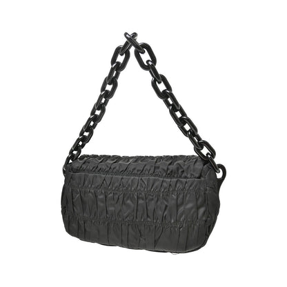 Prada Gaufre Chain Flap Nappa Leather, Black, Nylon, Shoulder Bag