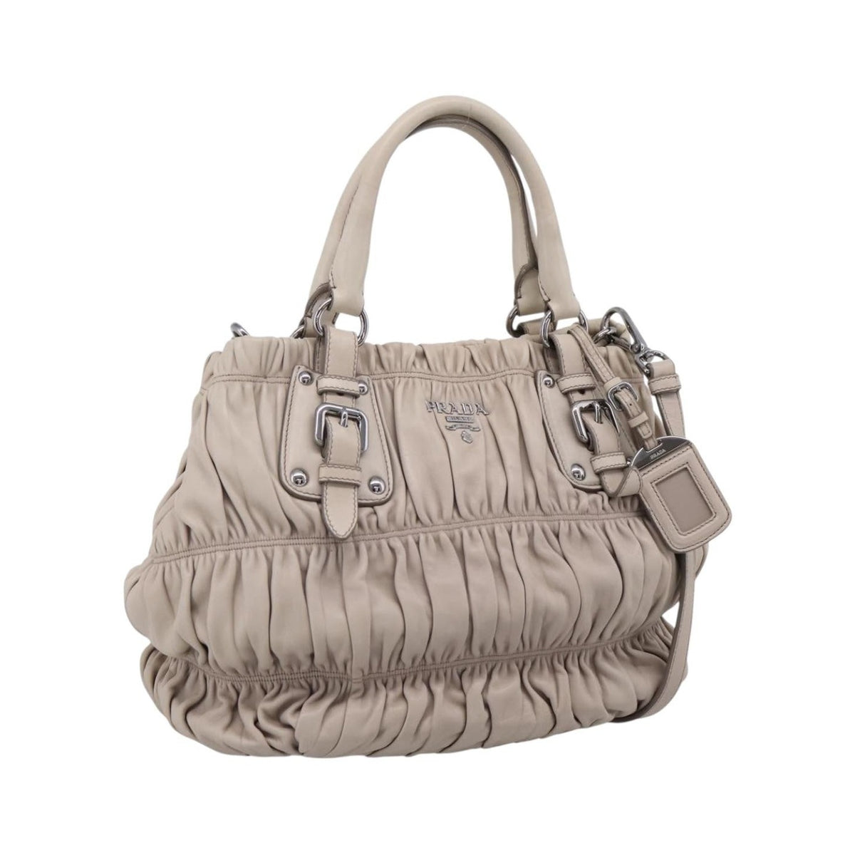 Prada Gaufre Convertible Nappa Leather, Beige, Leather, Tote Bag