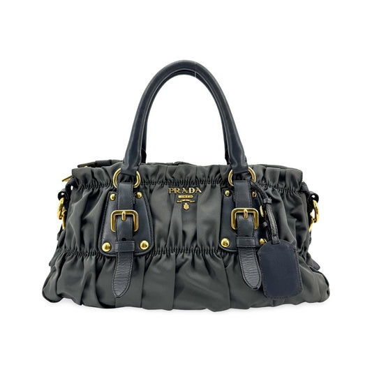 Prada Gaufre Nappa Leather, Gray, Nylon, Tote Bag