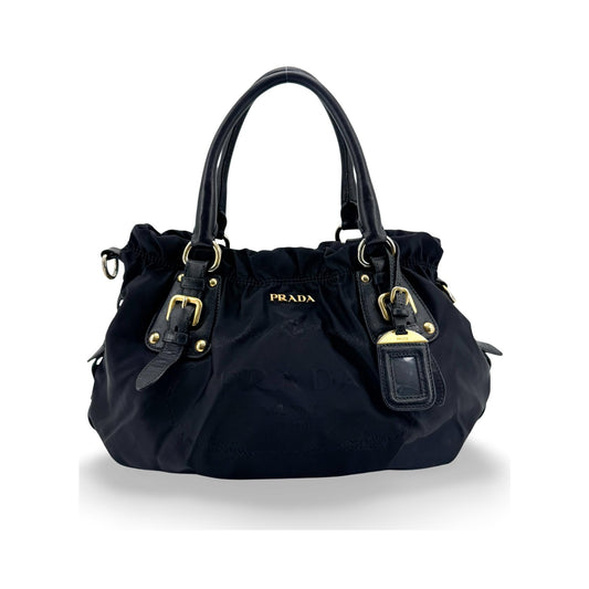 Prada Gaufre Nappa Leather, Black, Nylon, Tote Bag