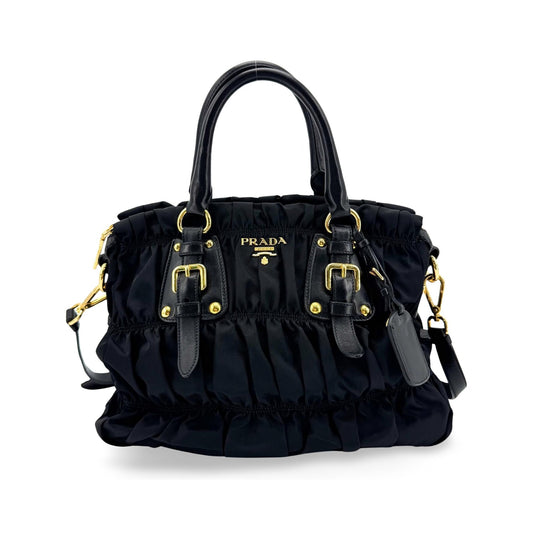 Prada Gaufre Nappa Leather, Black, Nylon, Tote Bag
