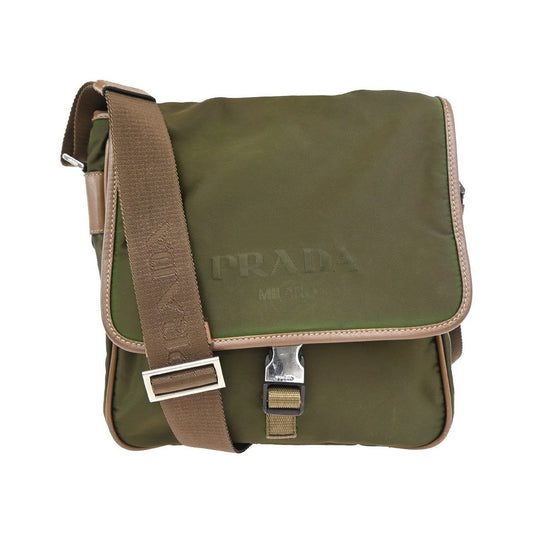 Prada Logo Buckle Messenger Nylon, Khaki, Nylon, Handbag