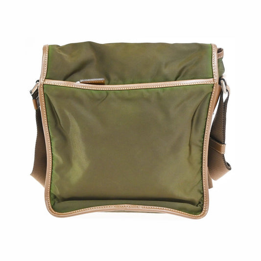 Prada Logo Buckle Messenger Nylon, Khaki, Nylon, Handbag
