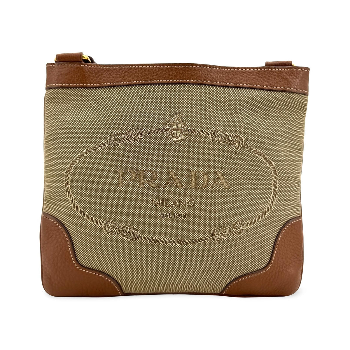 Prada Logo Canvas, Beige, Canvas, Crossbody Bag