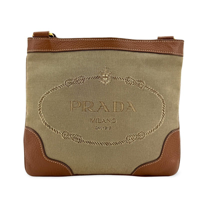 Prada Logo Canvas, Beige, Canvas, Crossbody Bag