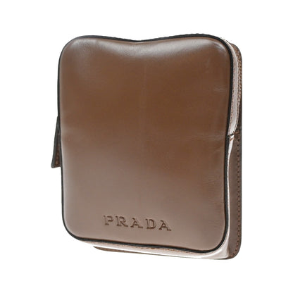 Prada Logo Pouch Leather, Brown, Leather, Clutch