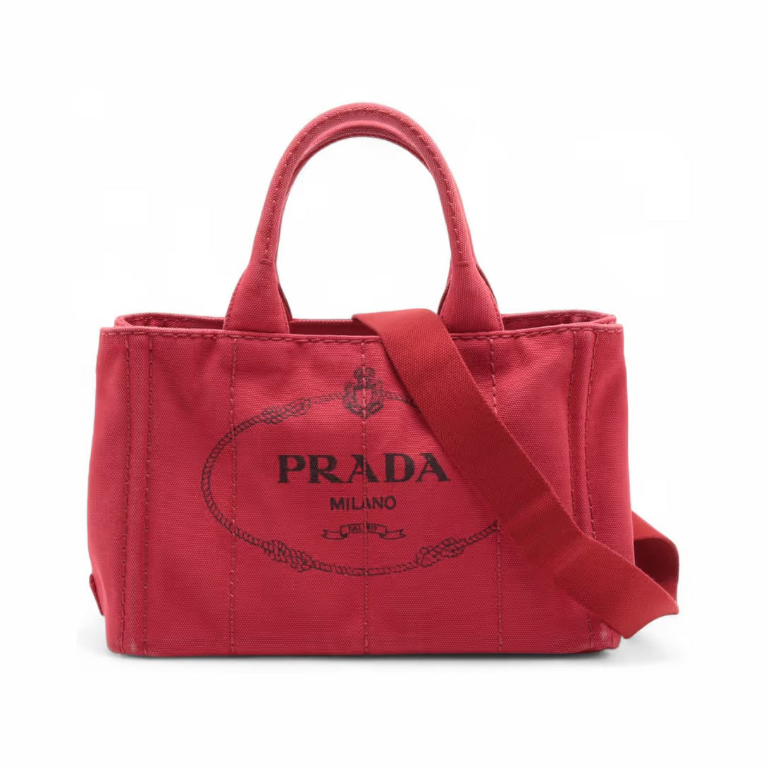 Prada Logo Strap Canapa Tote Jacquard, Red, Canvas, Tote Bag
