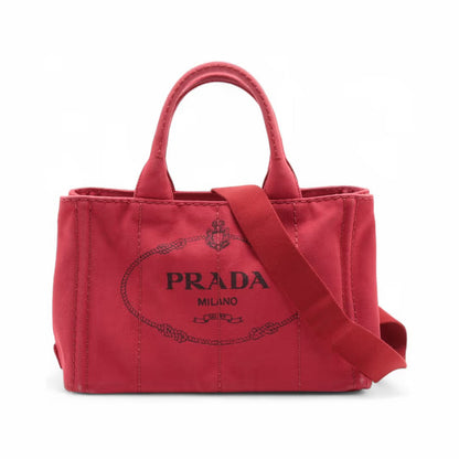 Prada Logo Strap Canapa Tote Jacquard, Red, Canvas, Tote Bag