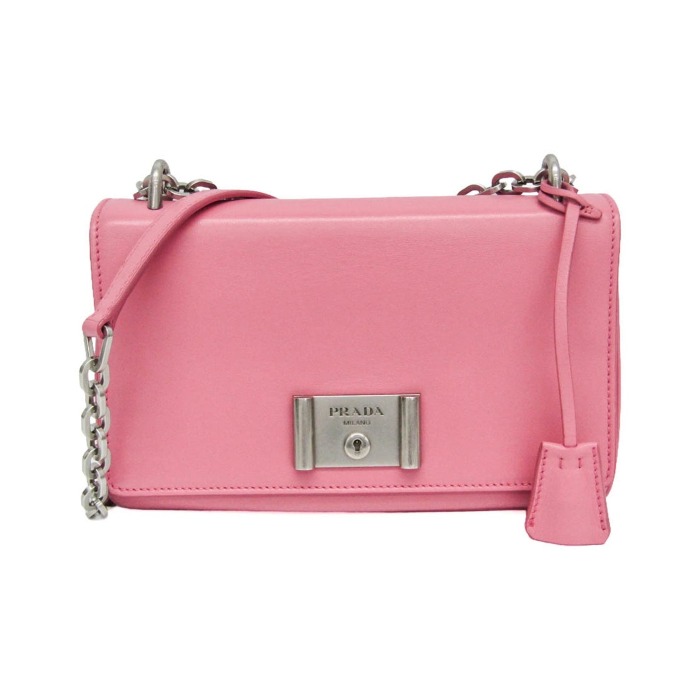 Prada Lux Chain Lock Flap Saffiano Leather, Pink, Leather, Shoulder Bag